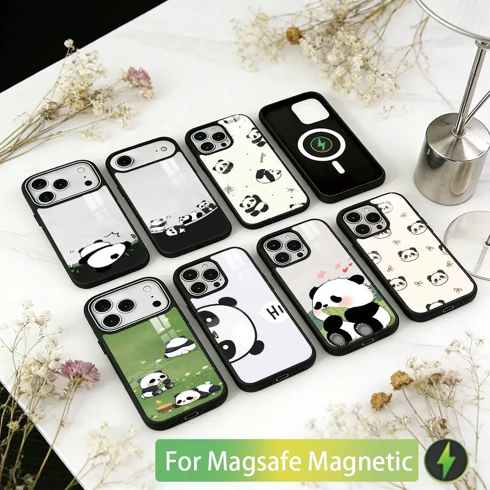 

Cute Panda Phone Case For iPhone17,16,15,14,13,12,11 Plus,Pro Magnetic For Magsafe Wireless Charging