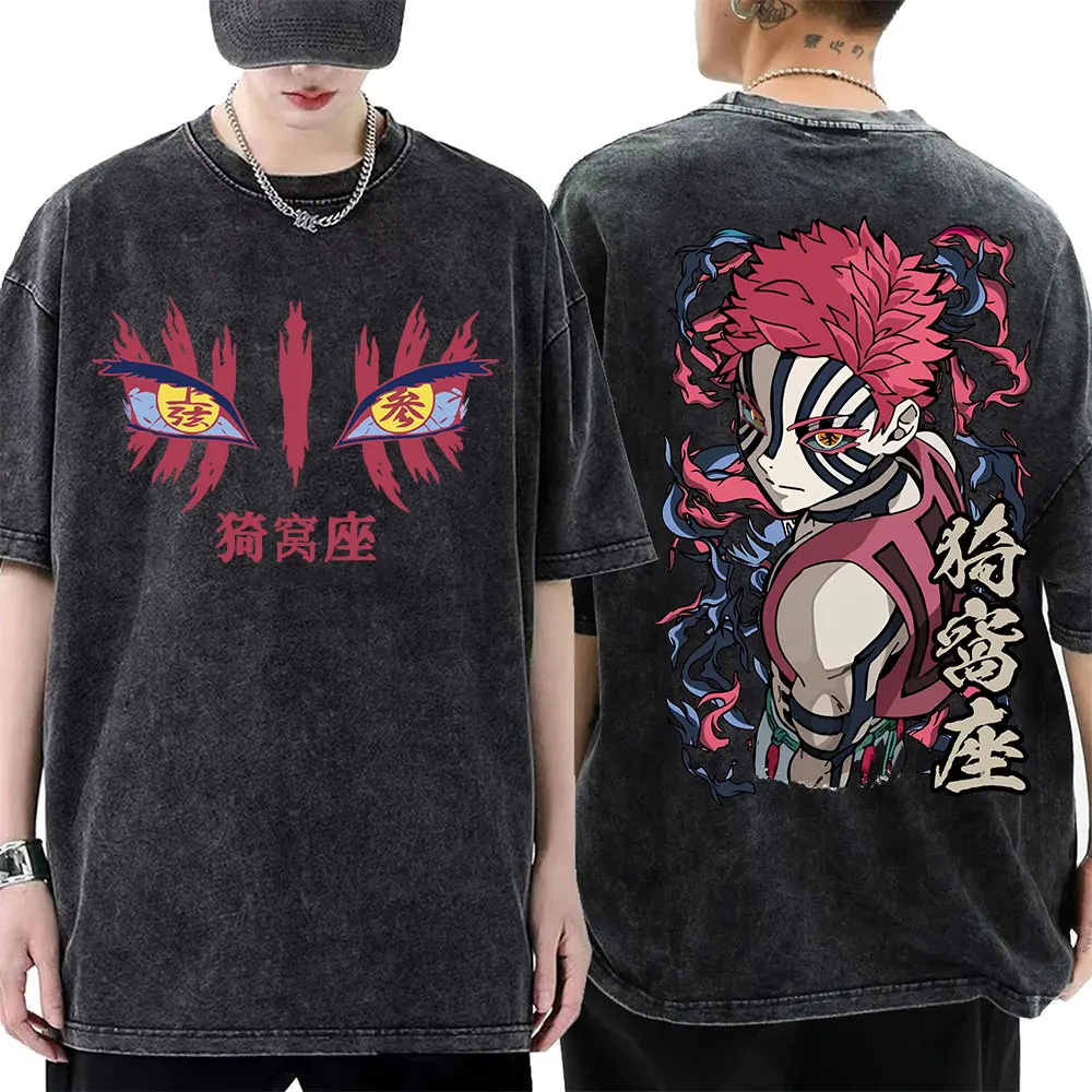 

Demon Slayer Infinity Castle Acid Washed Cotton T-Shirts Men Women Harajuku O-Neck Tee Shirt