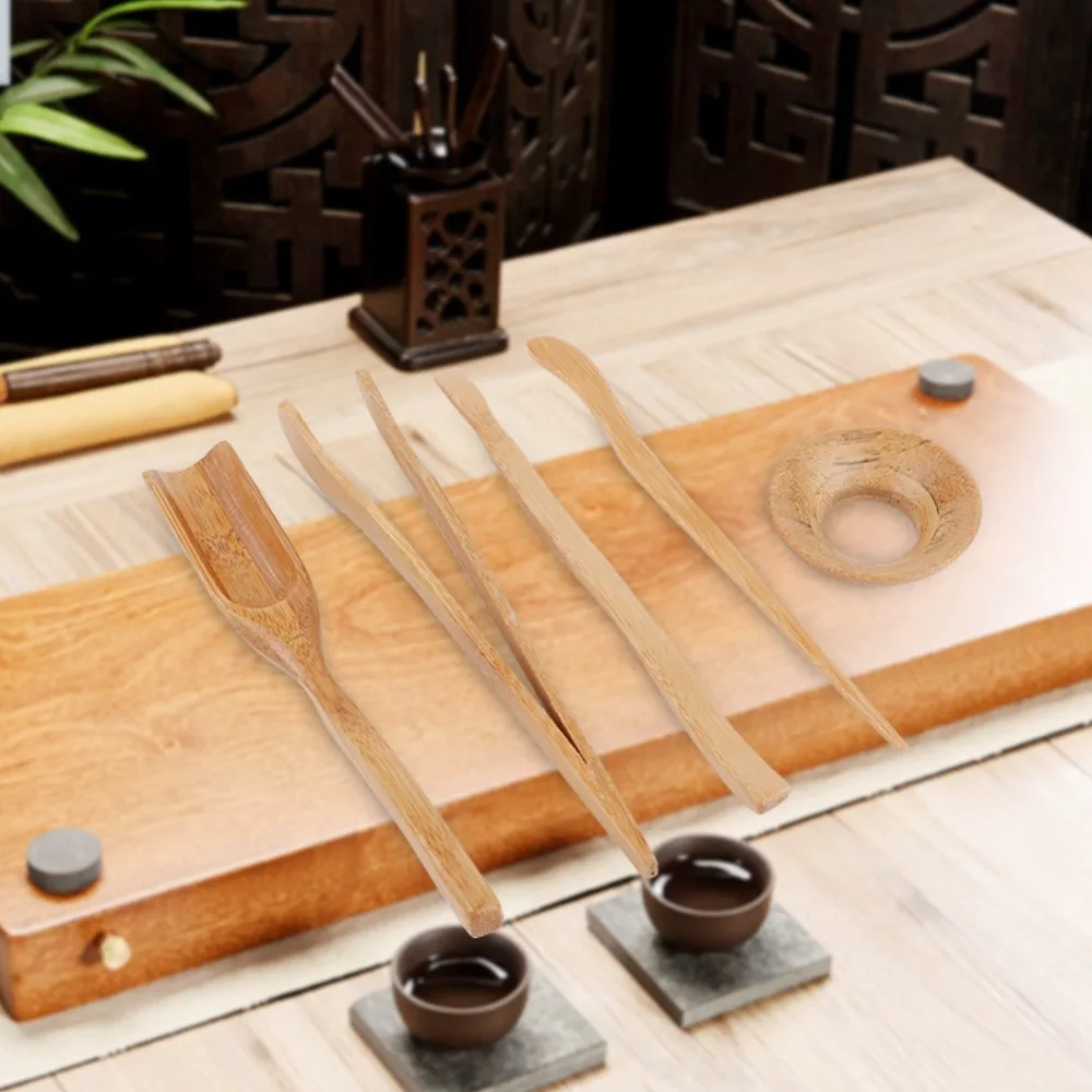 5 pcs set Bamboo Material Gongfu Tea Set Nature Tools Complete Kit Tea Clip Tea Needle Portable Tools Tea Shovel Tea Leaks