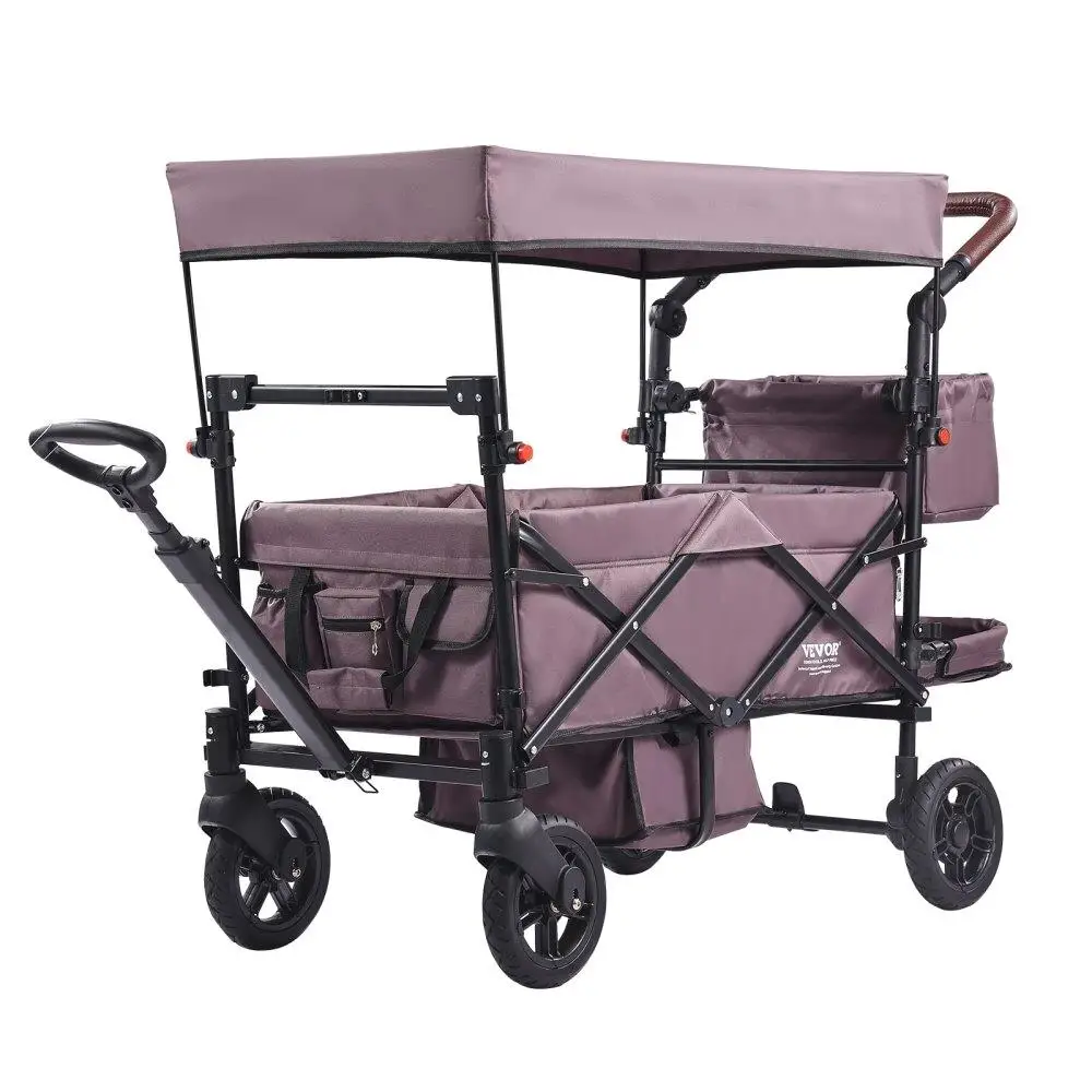 

Wagon Stroller for 2 Kids, Push Pull Quad Collapsible Stroller with Adjustable Handle, Encircling Harness Removable Canopy,4