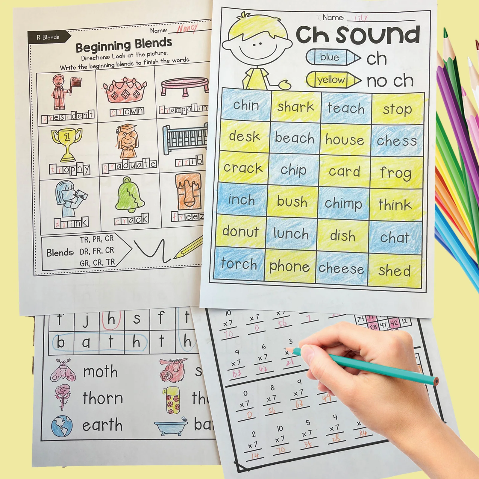 Kids English Word Coloring Workbook, Cute Cartoon Designs, Preschool Educational Activity Book for Fun English Learning