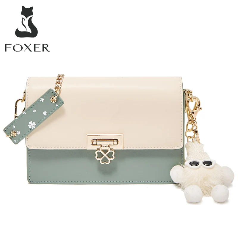 FOXER 2024 Women's Fashion Dating Shoulder Bag Lady Flap Crossbody Bag With Gifts Girl's Split Leather Chain Strap Messenger Bag