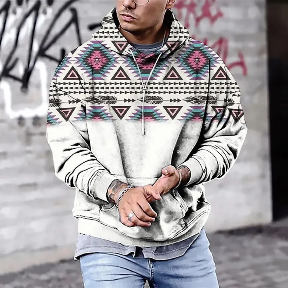 New Vintage Men's Sweater 3d Ethnic Totem Printed Long Sleeve Tops Fashion Loose Casual Sweatshirt Top Oversized Hoodies for Men