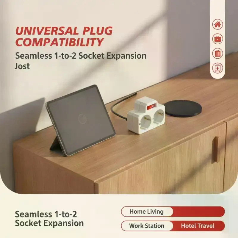 EU Extension Socket ON OFF Switch 16A 250V German Plug 1 To 2 Or 3 Way AC Outlets Adapter