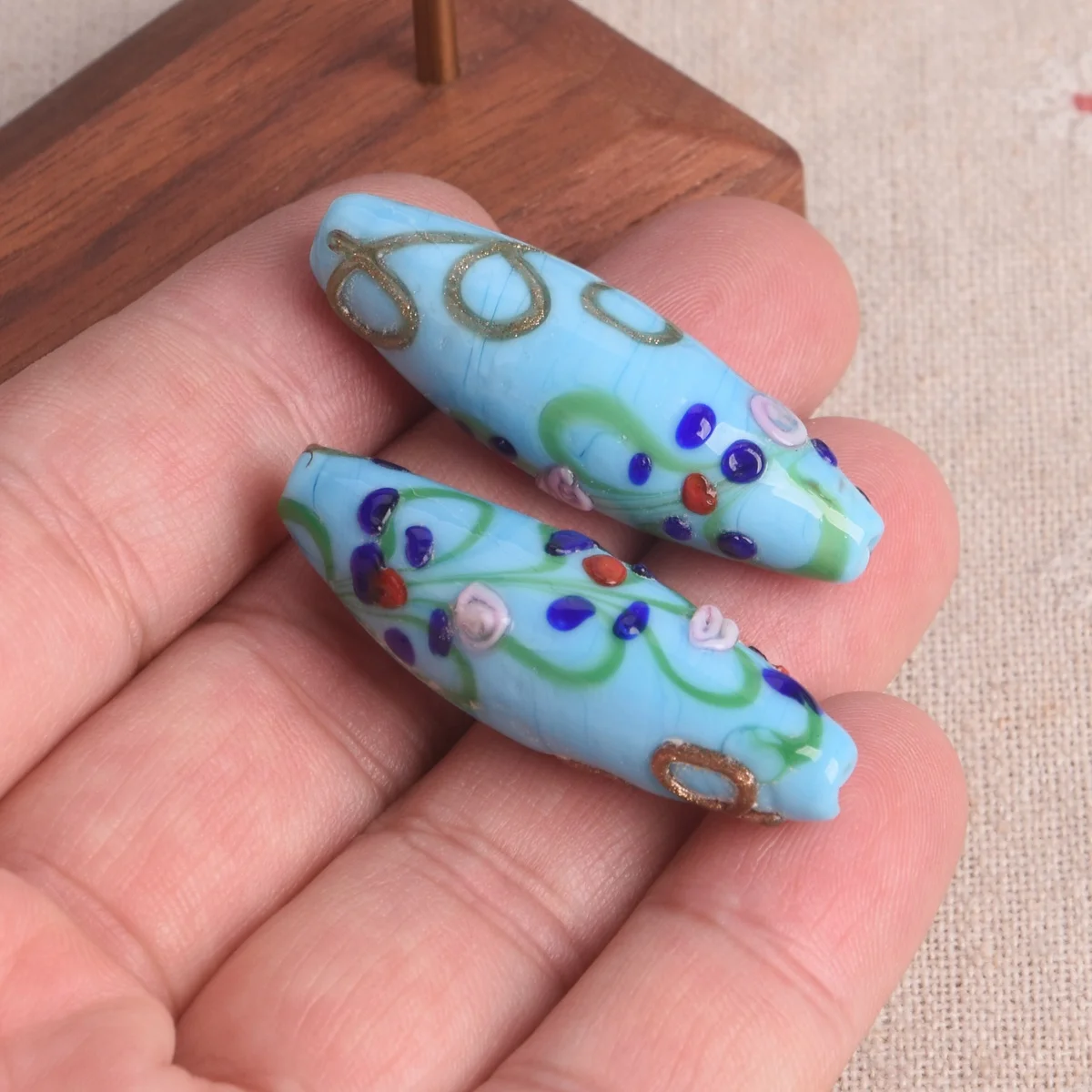 1pcs 43x15mm Oval Rugby Shape Handmade Lampwork Glass Loose Crafts Bead For Jewelry Making DIY Findings