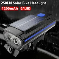 Solar Bicycle Light with Horn 120dB USB Rechargeable MTB Road Bike Front Lamp LED Flashlight Night Cycling Bike Headlamp 1200mah