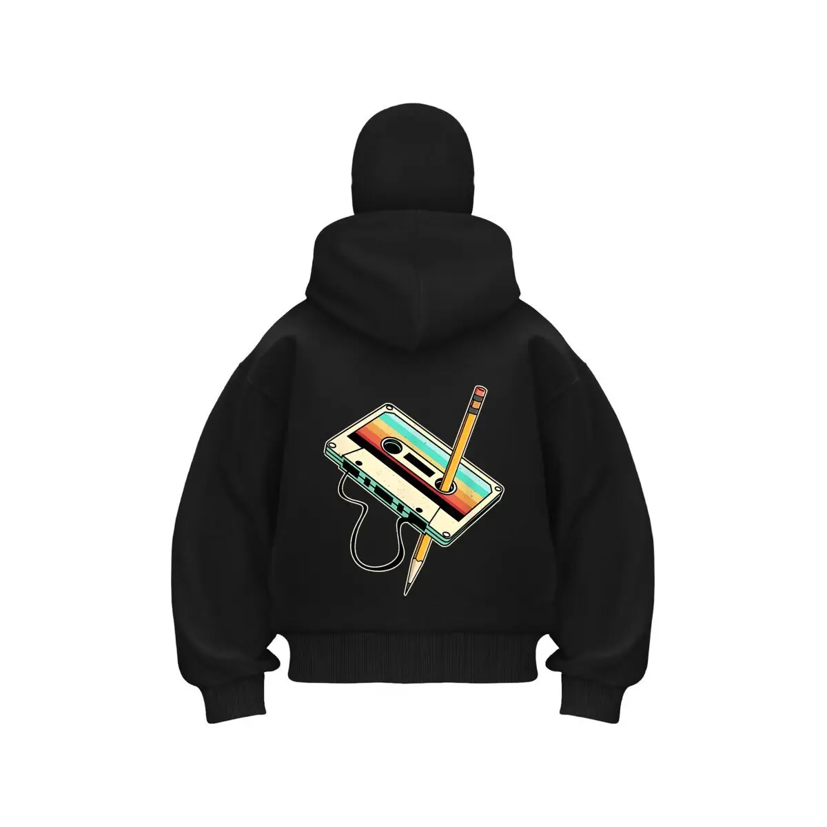 

Cassette Pencil Retro - Inspired, 'Cassette Tape & Pencil' Art Design Unisex Double Hooded Fall Winter Men Clothing Masked