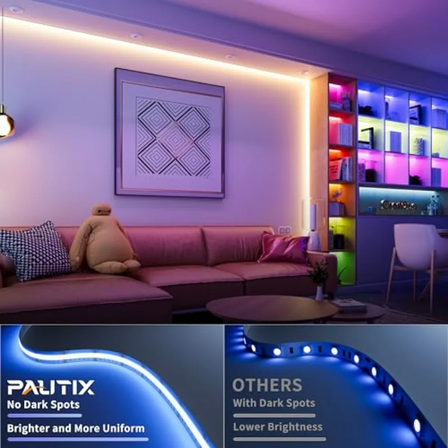 COB LED Strip Lights20ft RGB+CCT 2700K-6500K White LED Lights Dimmable Color Changing RGB LED Strip Light with Remote/APP Contr