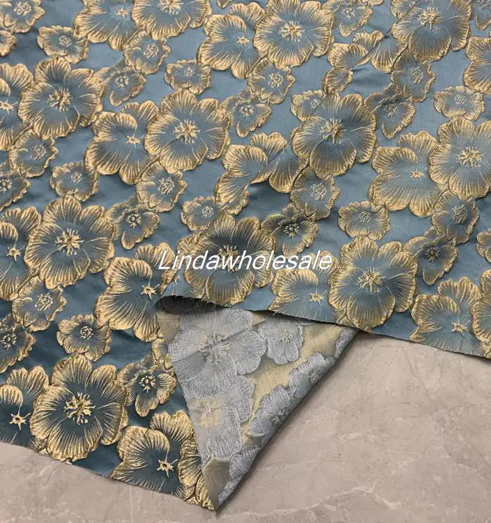 Quality Spring and autumn Petal 3D relief gold thread jacquard texture cloth,Chinese style dress fashion materials