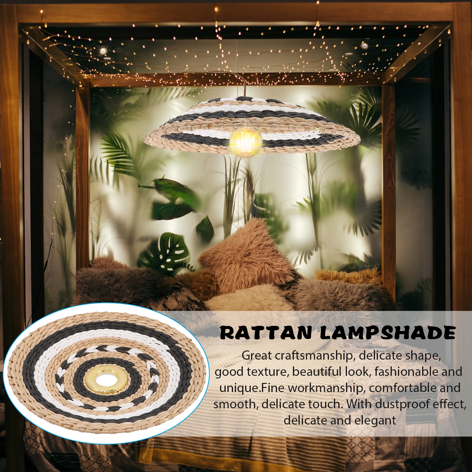 

Paper Woven Lampshade E27 Base Drum Shade For Ceiling Lamp Vintage Style Indoor Light Cover Replacement Small Lamp Shade