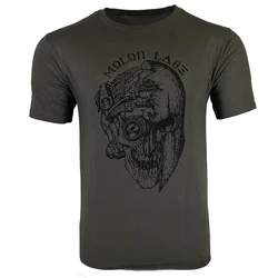 Spartan Warrior-Camiseta táctica de calavera Molon Labe para hombre, Camiseta 100% de algodón con cuello redondo, camiseta informal de manga corta para verano, ropa de calle a la moda