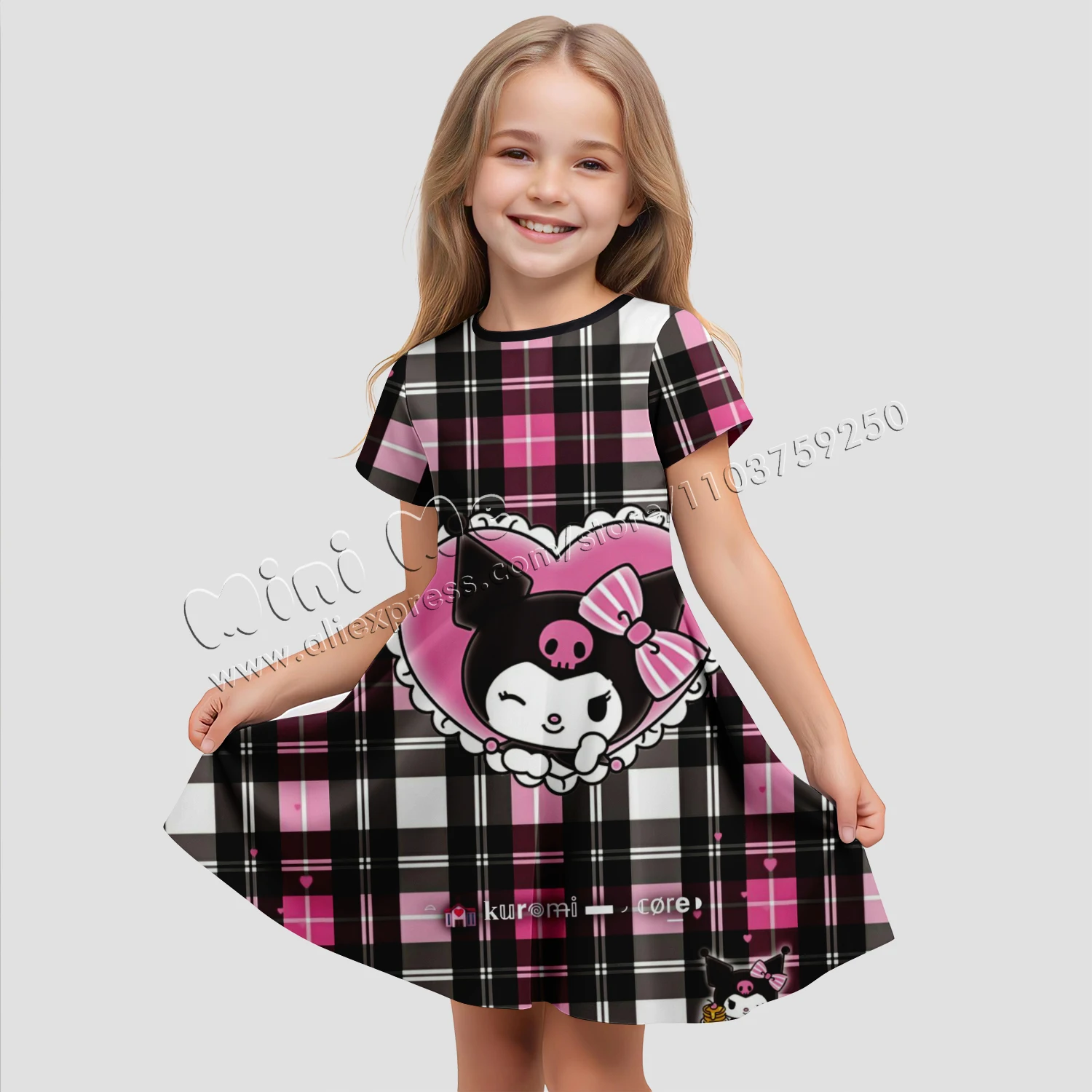 

MINISO авторизованные блестки 3d печать Kuromi длинное платье для девочек одежда от 2 до 14 лет Детская одежда платья для девочек