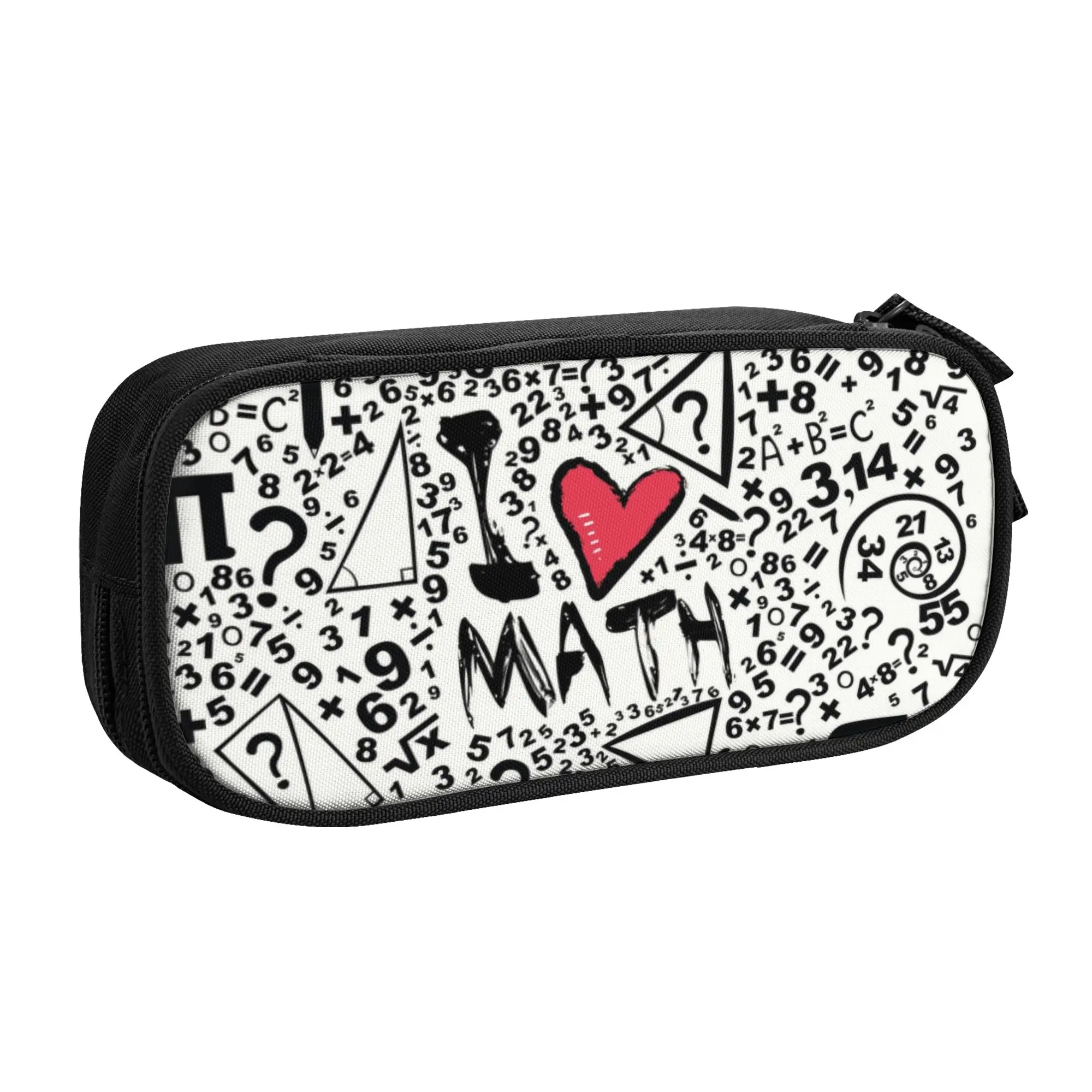 Custom I Love Math Pattern Pencil Case for Girls Boys Big Capacity Geek Mathematics Teacher Pen Box Bag School Accessories