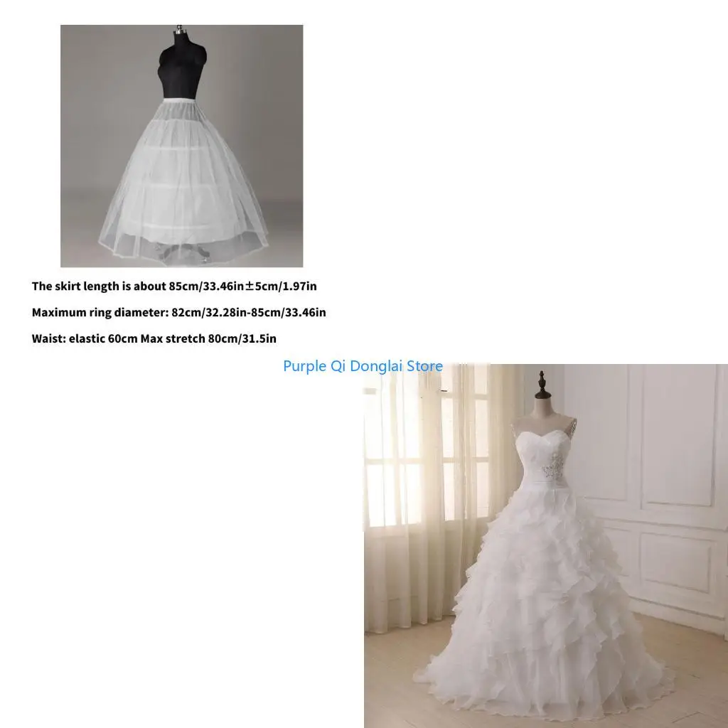 L21E Bride Bridal Wedding Dress Support Petticoat 3 Hoops 1-layer Yarn Skirt Women Co
