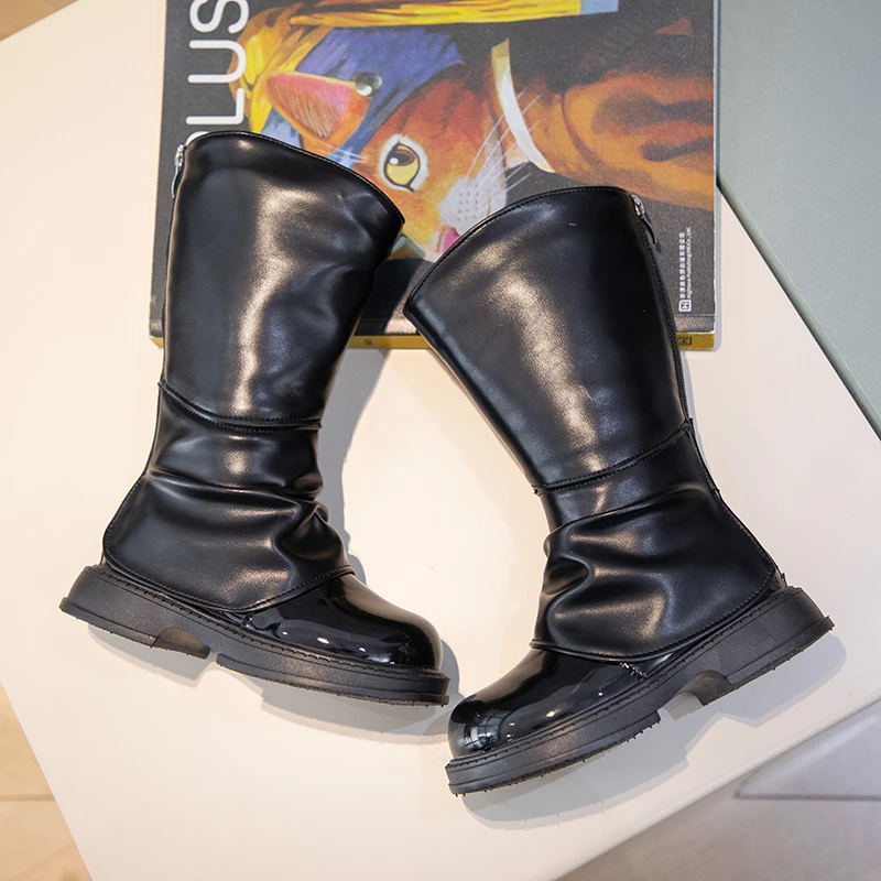 2023 New Simple Non-slip Children Fashion Versatile Soft Girls High Boots Chic PU Back Zipper Unique Elegant Kids Princess Boots