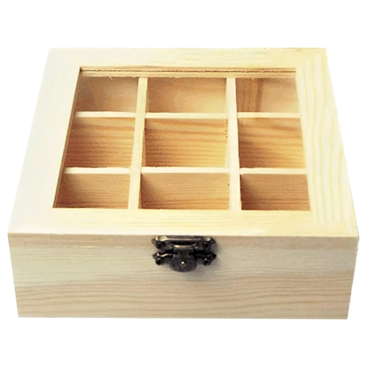 Tea Storage Box with 9 Compartments, Transparent Glass Top, Multifunctional Storage Box That Can Store Various Tea Bags