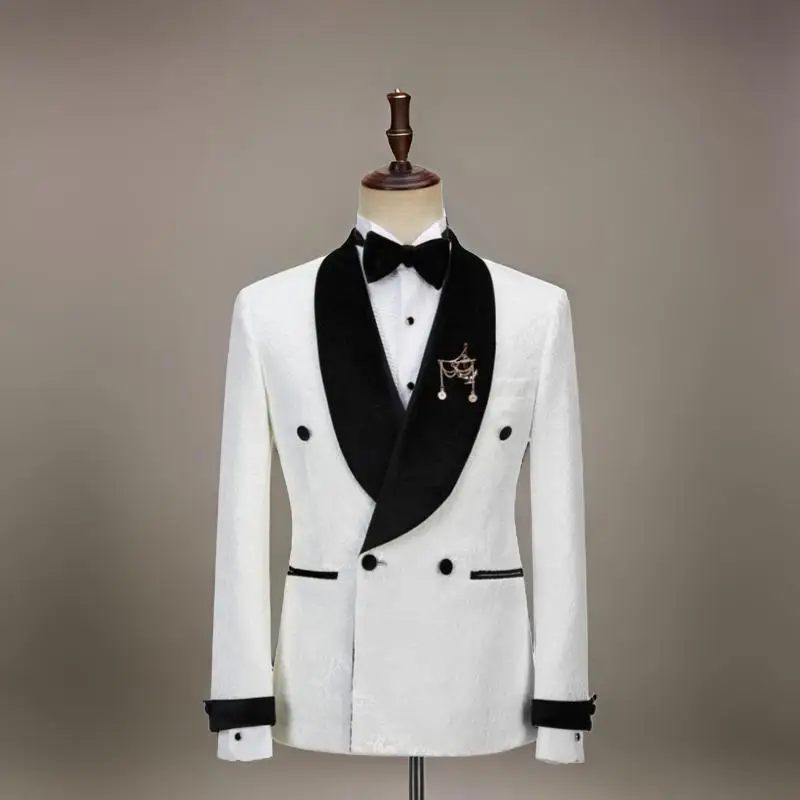 คู่ดอกไม้ชุดสําหรับชาย 2024 กํามะหยี่สีดําผ้าคลุมไหล่เจ้าบ่าว Tuxedo Tailor Made เสื้อสูทกับกางเกง