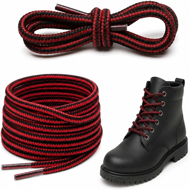 Two Tone Braided Round Shoelaces, Striped Twist Rope Shoe Laces, Durable Replacement Shoestrings for Hiking Boots Sports Sneaker