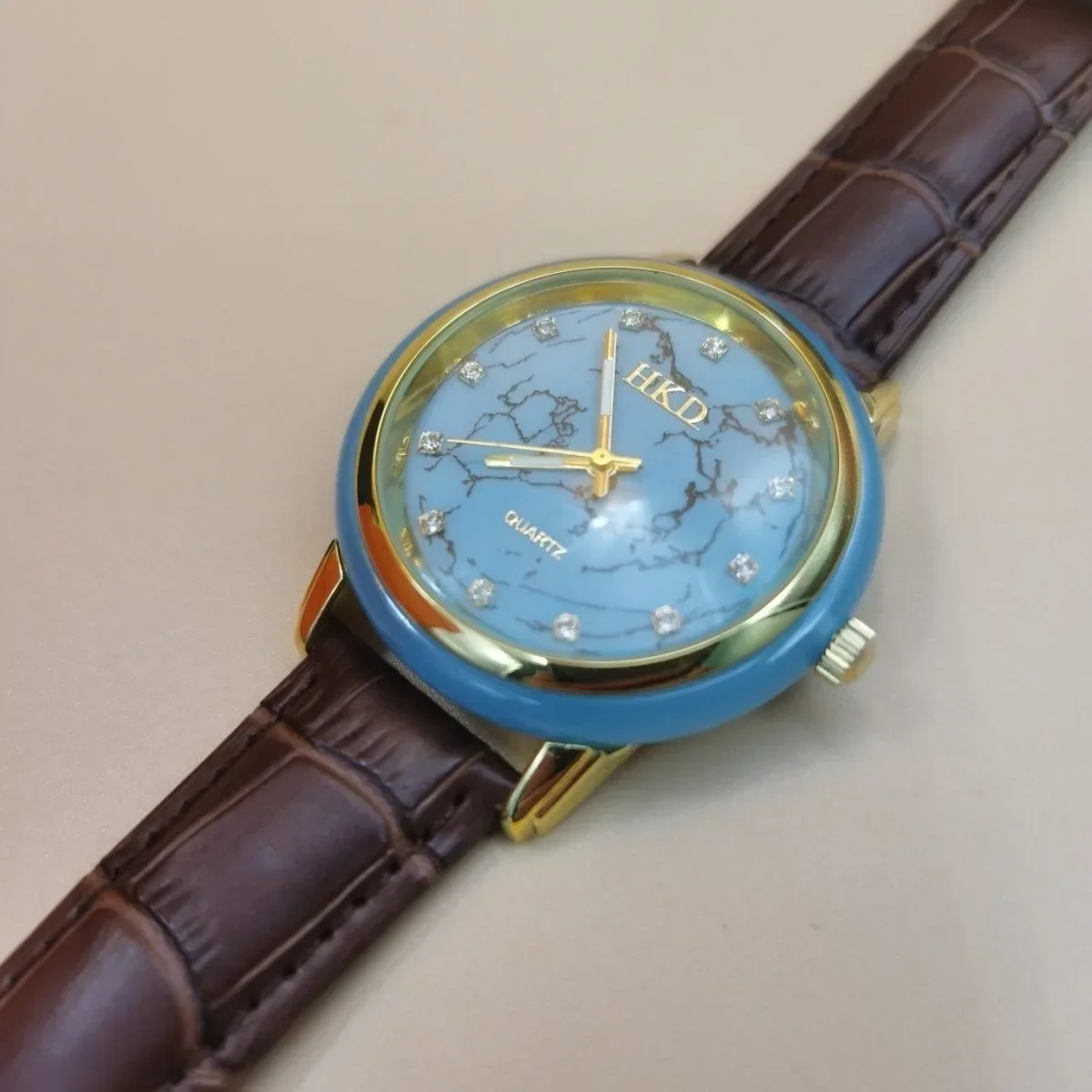 Natural Jade Stone Turquoise Men Watch Quartz Wristwatch Clock Male Luxury Blue Gemstone Case Dial Vintage Diamond Leather Reloj