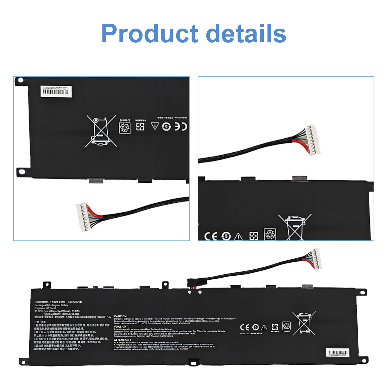 LOLG  BTY-M57 Laptop Battery For MSI GP66 GP76 MS-17K3 Leopard 10UG Series Notebook 15.2V 4280mAh/65Wh
