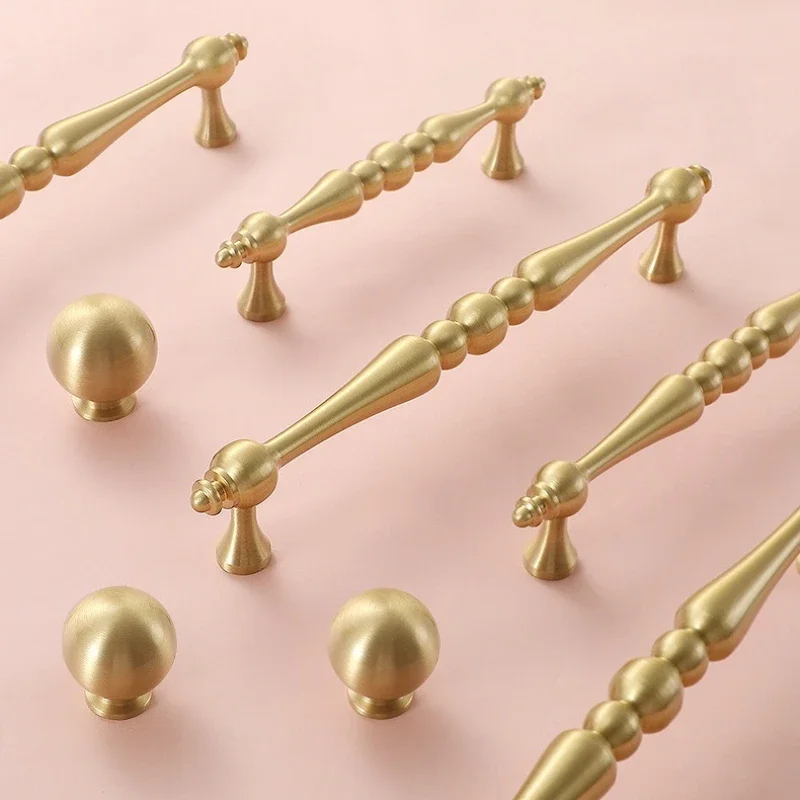 Gold Furniture Handle Brushed Brass Bedroom Kitchen Cabinet Handles Solid Copper Cupboard Wardrobe Pulls Dresser Drawer Knobs