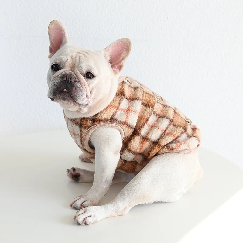 French Dou Orange Blue Plaid Vest Japanese Double Layer Fat Dog Clothes Corgi Ying Dou Pugo Dog Vest Pet Clothes Customizable