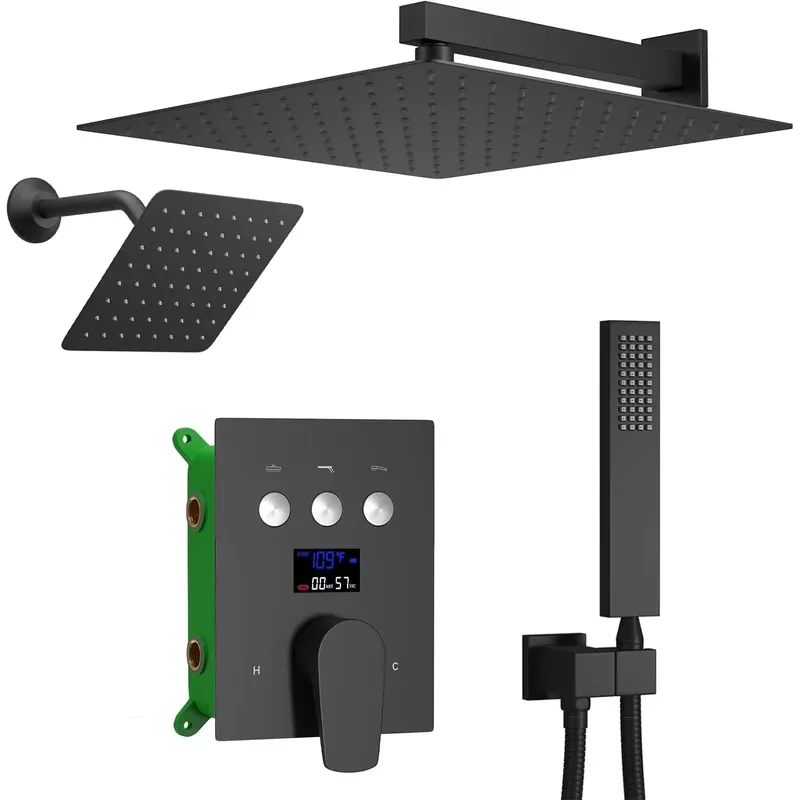 Wall Mounted Matte Black Shower Head Waterfall Bath Shower Faucets Shower System Set