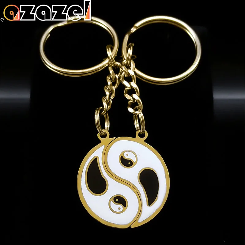 2Pcs Yin Yang Best Friends Couple Keychain Women Men Gold Color BFF Pendant Matching Puzzle Keyring Jewelry Valentine GiftK6264