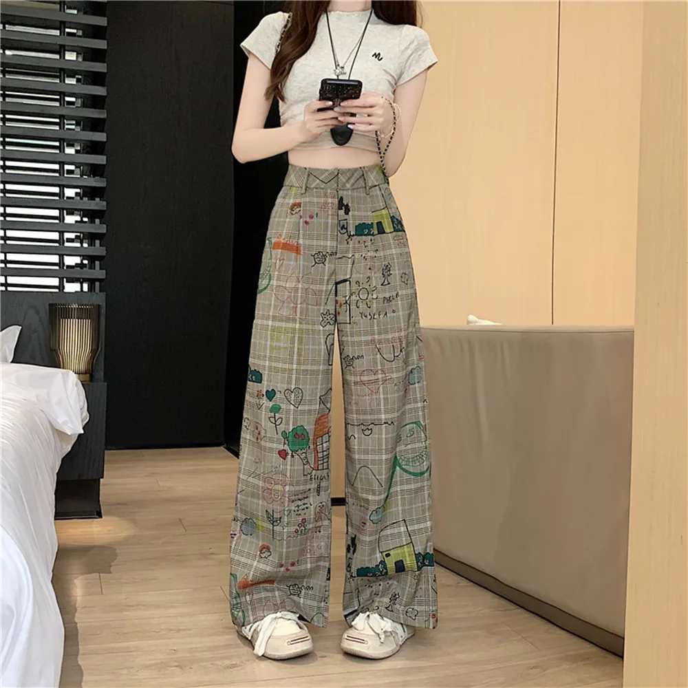 

Y2K Hand Painted Graffiti Wide Leg Pants Women Streetwear Loose American Trousers Vintage Casual Harajuku Pants 2025