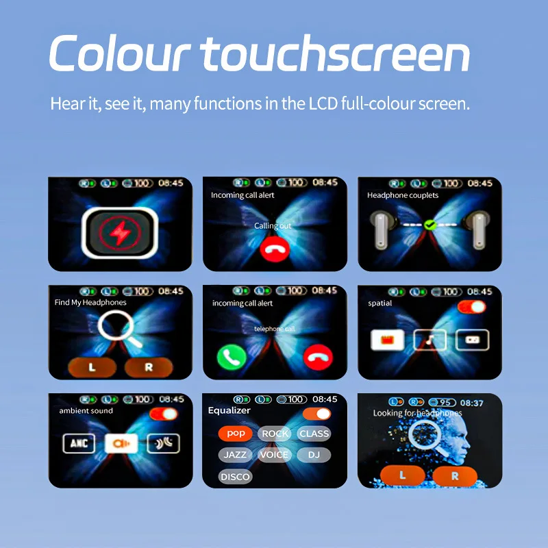 سماعات بلوتوث JM19 مع شاشة LCD ملونة ANC للحد من الضوضاء ENC استهلاك منخفض للطاقة 5.4 فولت حركة لاسلكية