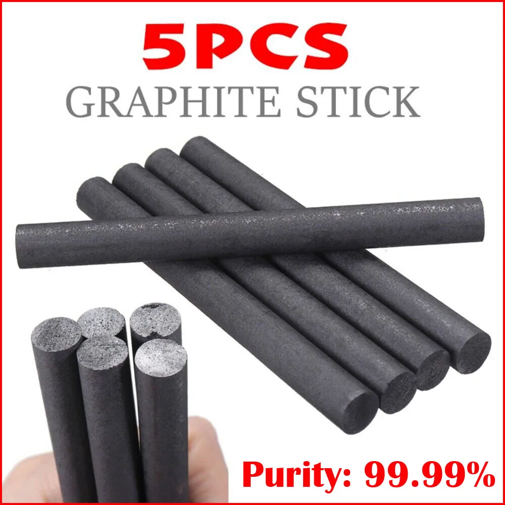 5pcs Graphite Rod Black Graphite Electrode Carbon Rod Cylindrical Industrial Tool 99.99% Purity 10x100mm New