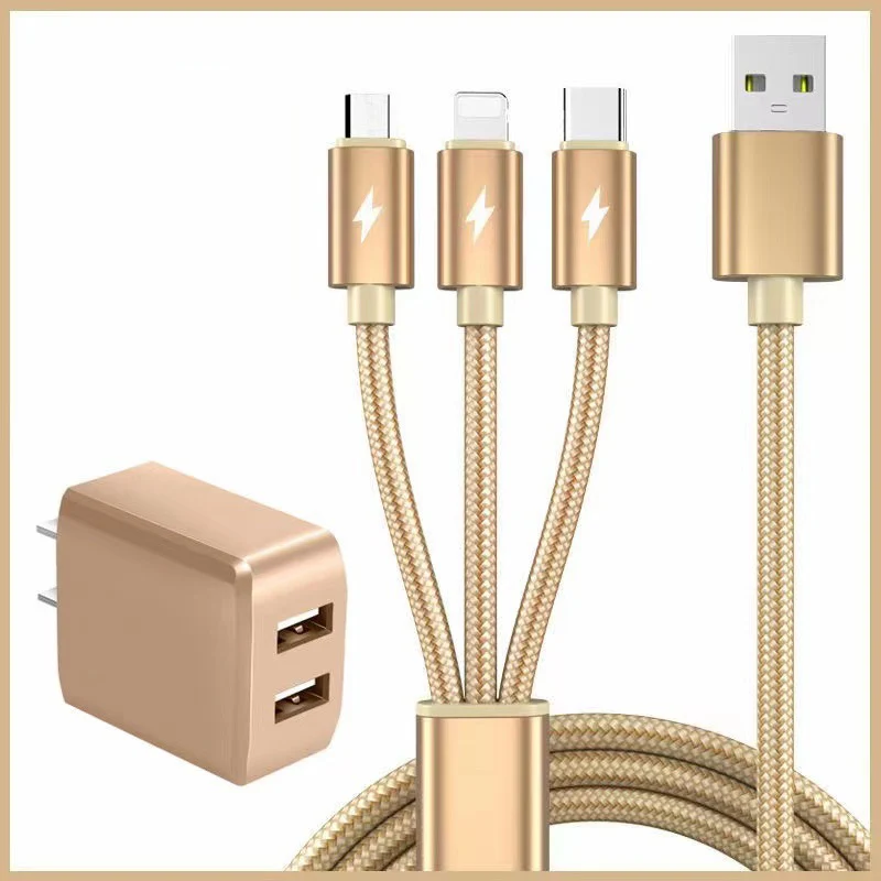 3 in 1 Mobile Phone 2A Charger Set Fast Charging Data Cable Multifunctional Chargers for iPhone Apple Samsung Huawei Android