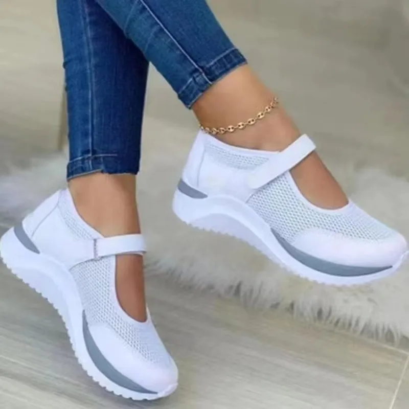 Women Shoes Thick Sole Single Shoes Round Toe Knitted Female Sneakers Walking Grid Casual Shoe Plus Size Women Vulcanized Shoes