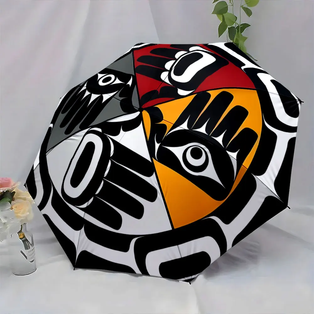 1PC Bold Graphic Design Umbrella with Artful Patterns Print 8 Iron Ribs Folding Umbrella Auto-Open Fashion Sunshade