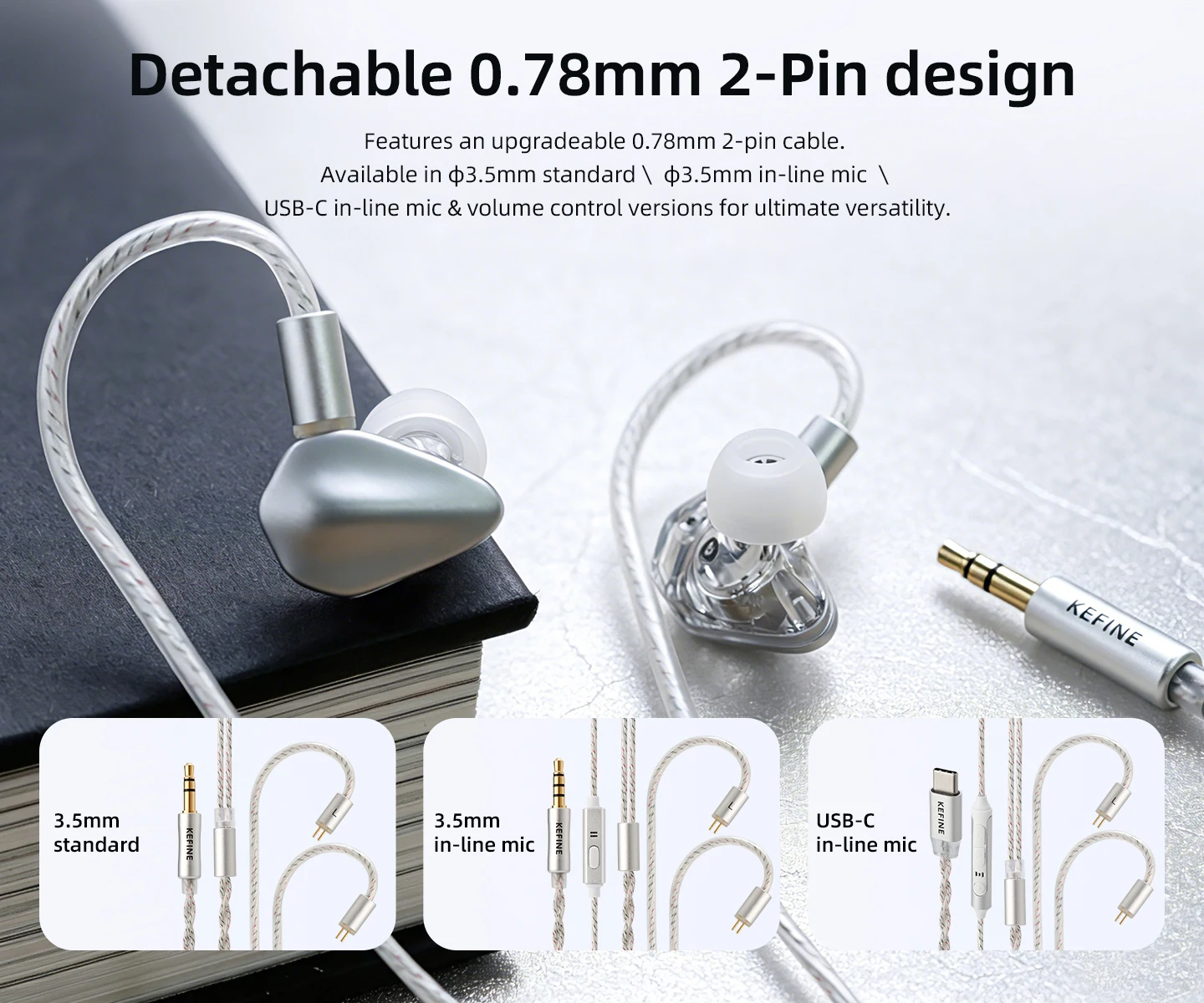 KEFINE Loric PU + Titan-Verbundmembran-In-Ear-Monitor-Kopfhörer mit abnehmbarem 0,78-mm-2-Pin-Anschluss – Detail 9