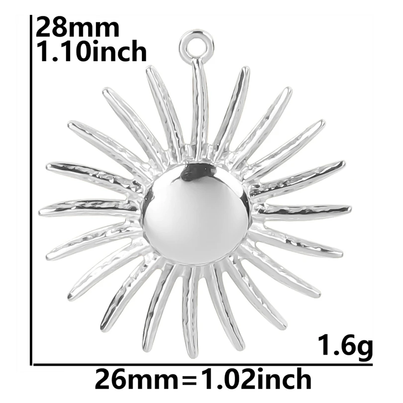 6pcs Silver Sun Charm Stainless Steel Jewelry Making