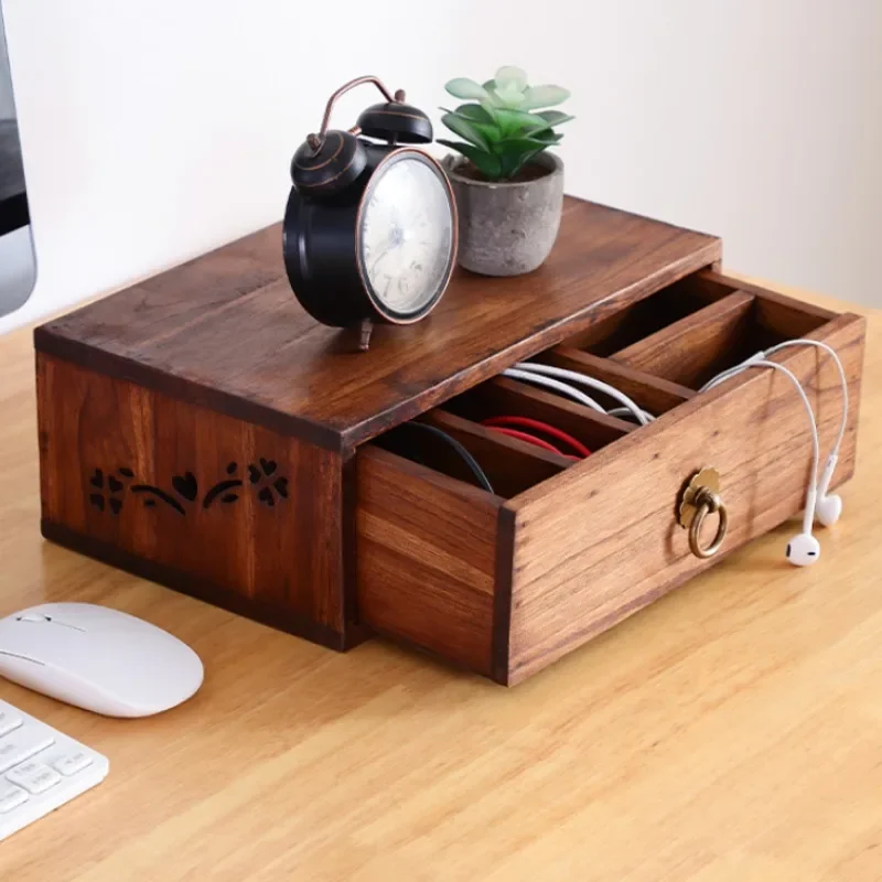 

Cable Organizer Box Teak Wood Finish Hand-Polished Storage Box Anti-Corrosion and Insect-Resistant Design Hand-Carved Details