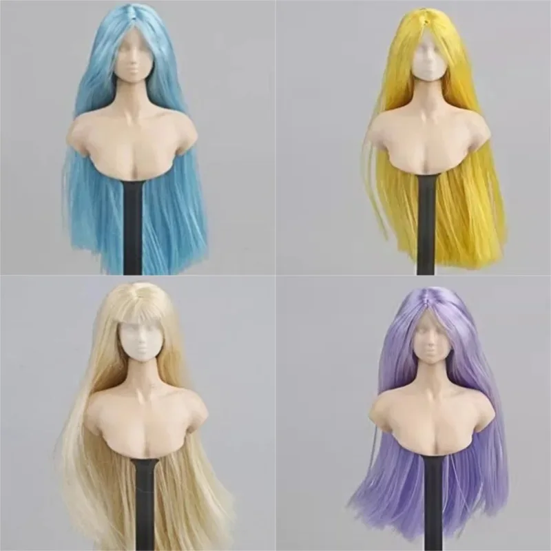 

1/6 Female Wigs White Model Makeup Head Painting Nude with Hair for 12inch Doll Model Body Action Toy Figures Toy
