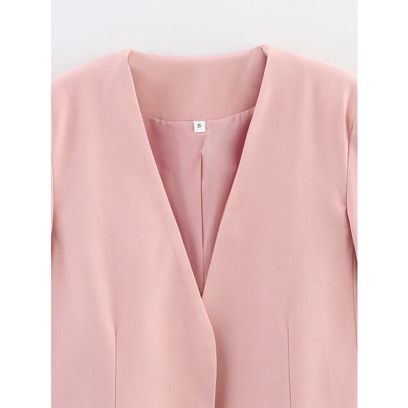 Autumn 2025 Women Long Sleeve V Neck Loose Elegant Pink Blazer
