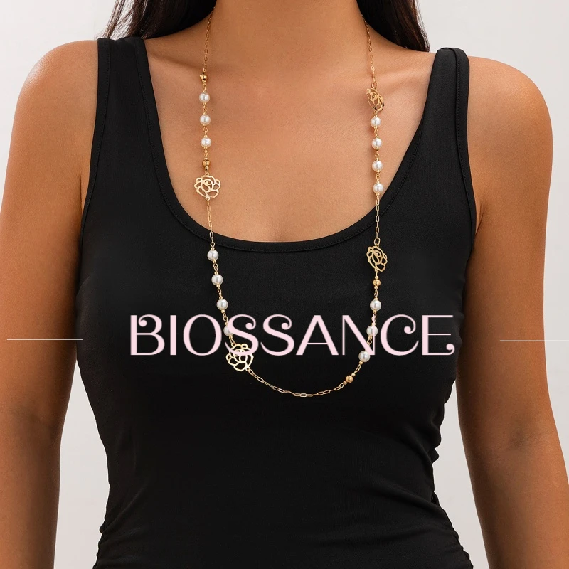 BIOSSANCE nueva moda y exquisito Material CCB imitación perla larga collar suéter cadena para mujeres joyería accesorios regalos