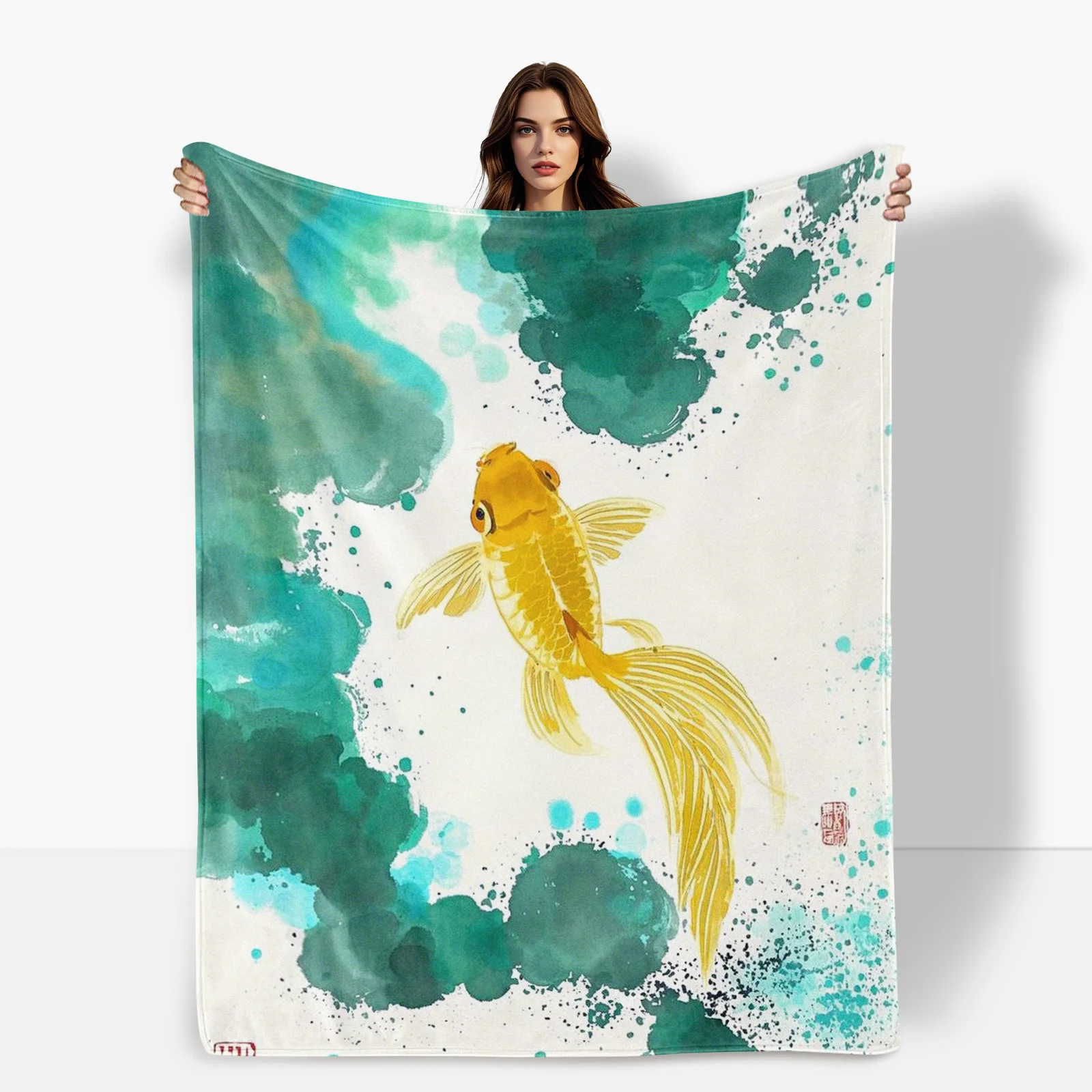 Elegant Watercolor Goldfish Ink Splash Blanket Adds Artistic Charm To Any Home Decor