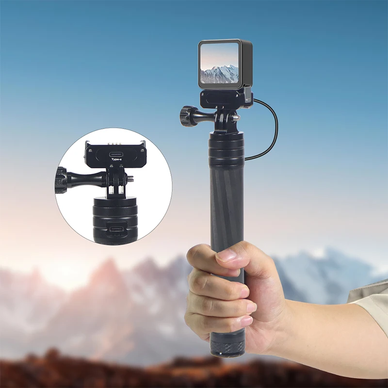 كاميرا قوة البنك ألياف الكربون Selfie عصا حامل ثلاثي القوائم 22.5 واط شحن سريع المغناطيسي جبل ل GoPro Insta360 Go 3 3S DJI Action