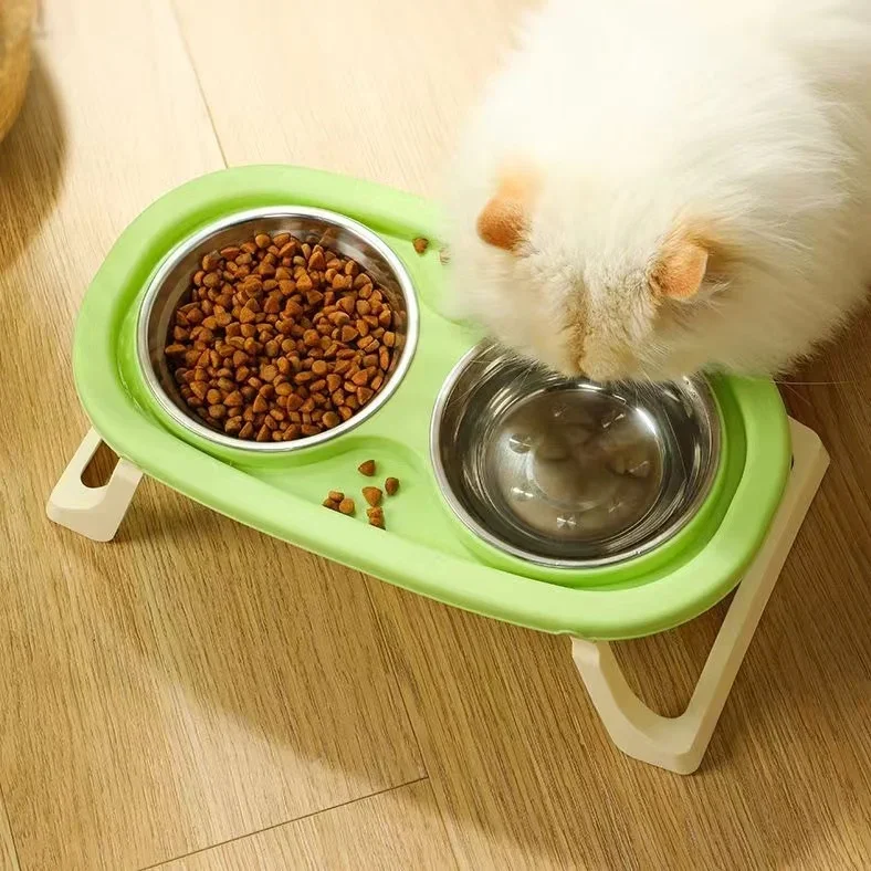 Foldable Cat Bowl Double Pet Bowl Stainless Steel Puppy Dog Feeder Water Food Bowl With Stand Feeding Dish Drinker Pets Supplies