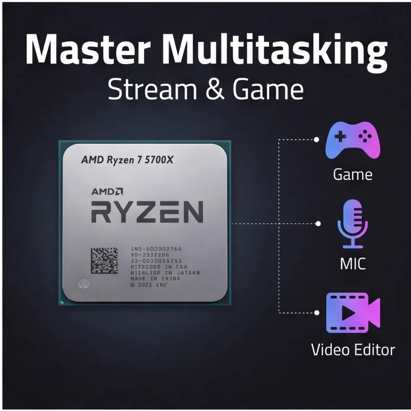 AMD Ryzen 7 5700X Gaming Desktop Processor 8-Core 16-Thread 4.6GHz 65W TDP 7nm Zen3 Socket AM4 CPU Tray Version