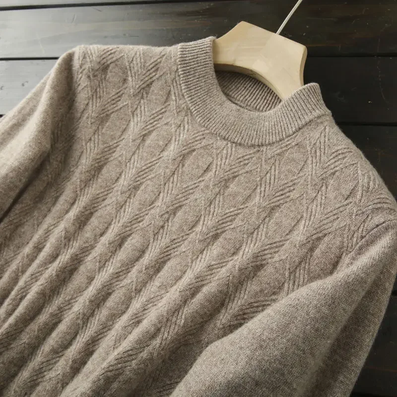Heavy 420G! 100/all wool! Italian crew neck thickened jacquard knitted sweater winter