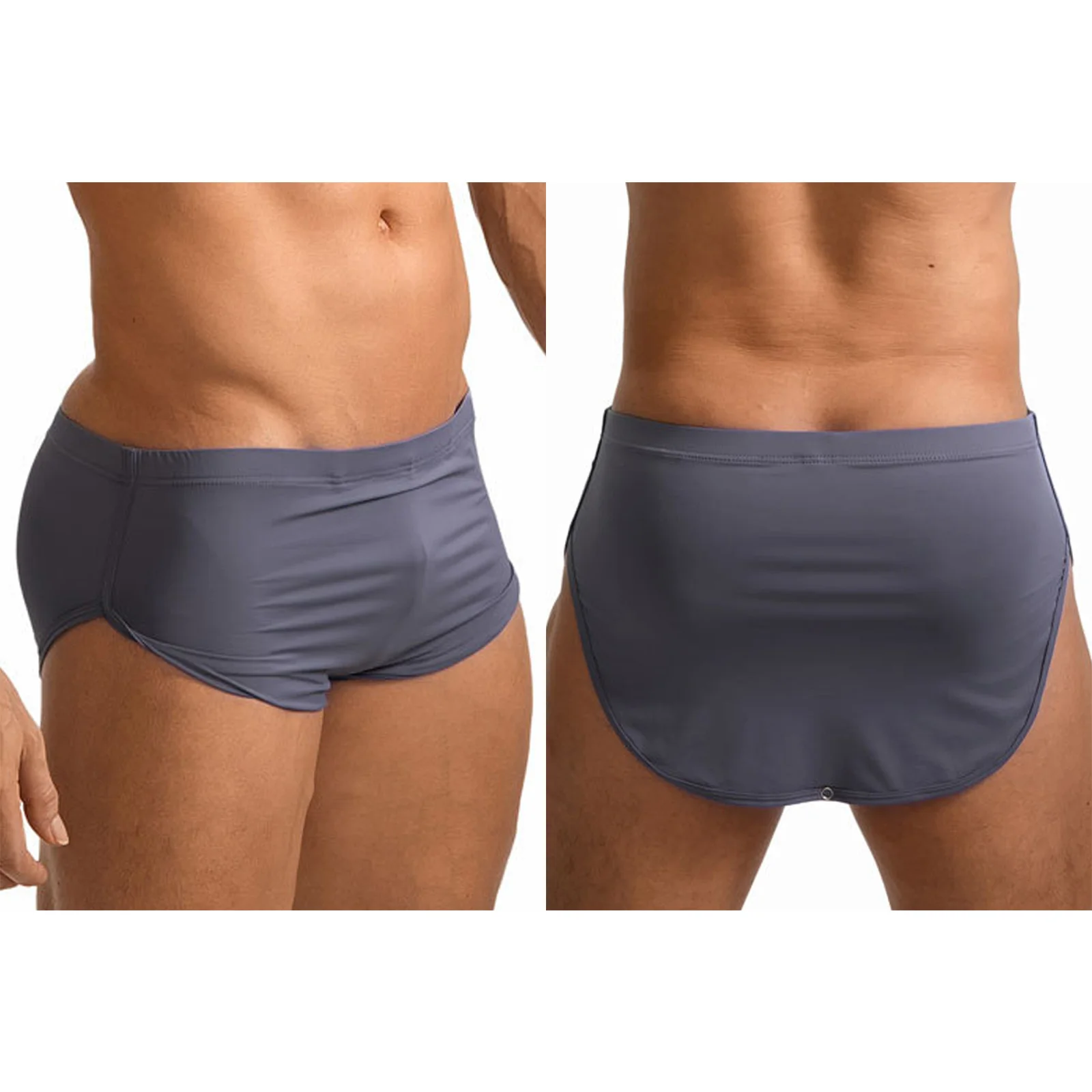 Men Sides Split Press Button Crotch Boxer Briefs Elastic Waistband Quick-Drying Athletic Shorts for Gym Fitness Cycling Running
