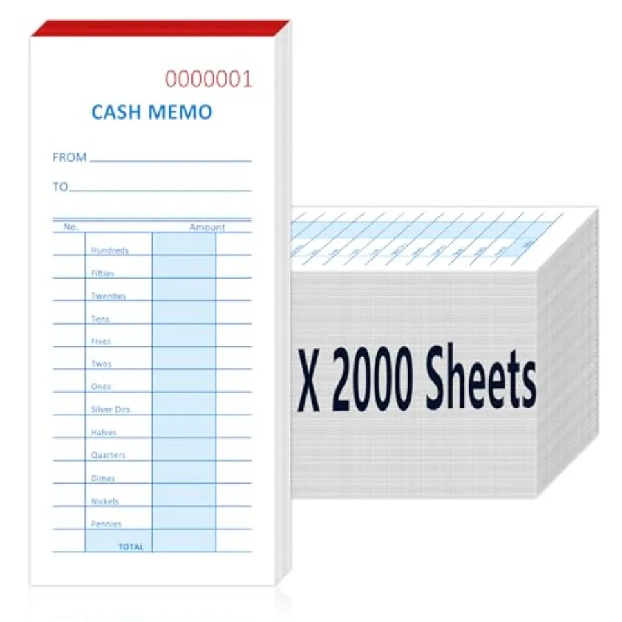 

Блокнот для кассовых записей на 00 листов, 2,75 x 6,25 дюйма, бланки для кассовых чеков, книга учета мелочи, листы для записи счетов и подсчета монет для офиса