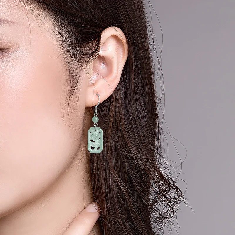 Natural A-grade Jade Blue Water Rose Earrings S925 Silver Inlaid Ice Jadeite Personalized Women\'s Gifts Jewelry Drop Shipping
