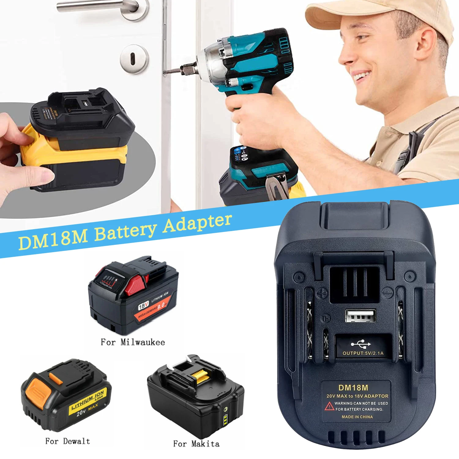 Electric Power Tool Adapter Converter Adaptador de Bateria para Dewalt Dcb200 e Dcb205 Lítio 20v para Makita Bl1830 Dm18m