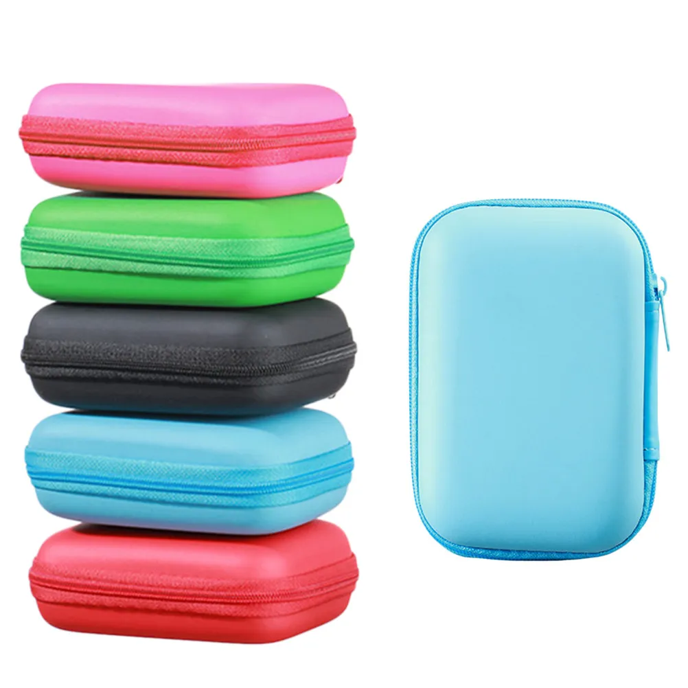 2Pcs PU Eva Headphone Carrying Case Hard Shell Protective Storage Pouch with Smooth Zipper for Mini Camera Hard Disk Data Cable